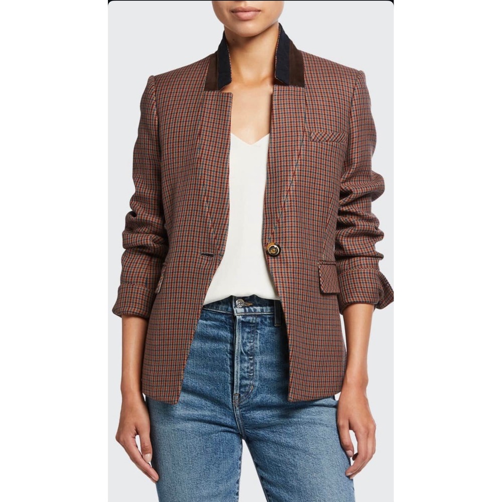 Veronica‎ Beard Upcollar Dickey Jacket Blazer Brown Blue Size 12